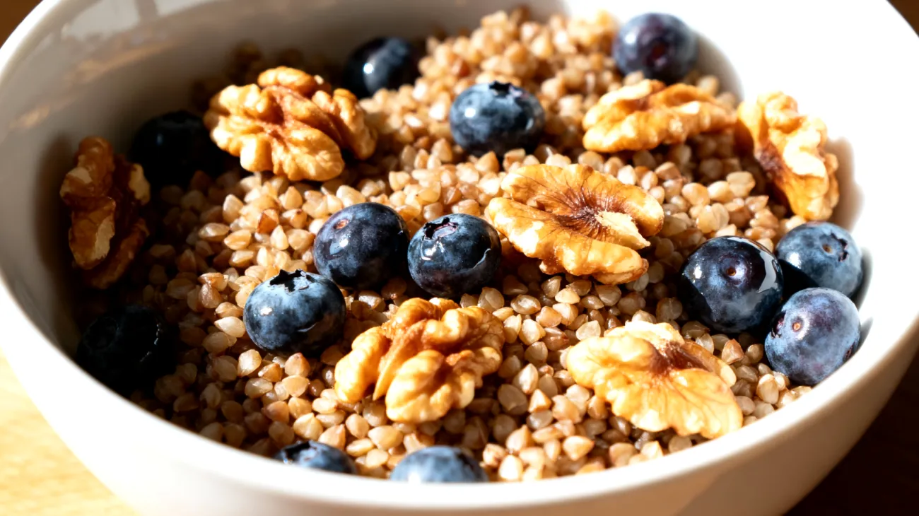 Buchweizen-Salat mit gerösteten Walnüssen und Blaubeeren"