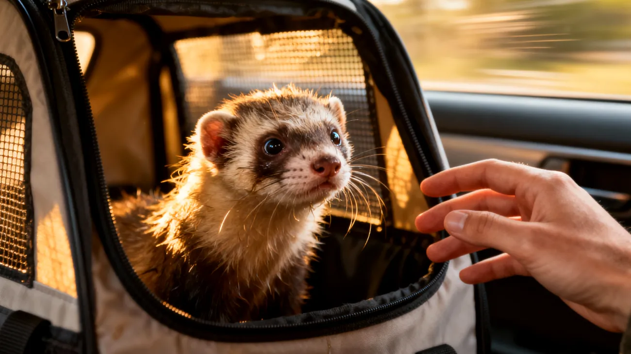 Frettchen leiden häufig unter Reisestress und Übelkeit während längerer Autofahrten, was zu Erbrechen, Dehydration und Angstzuständen führen kann"