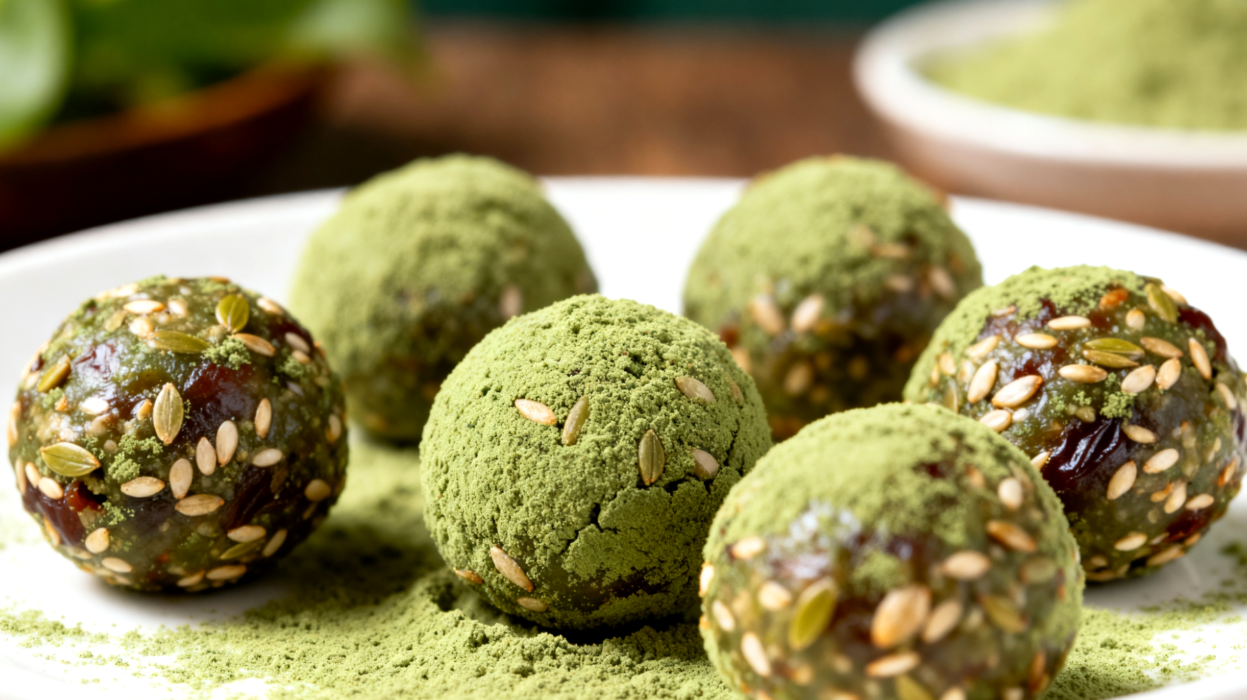 Hanfsamen-Dattel-Bällchen mit Spirulina"