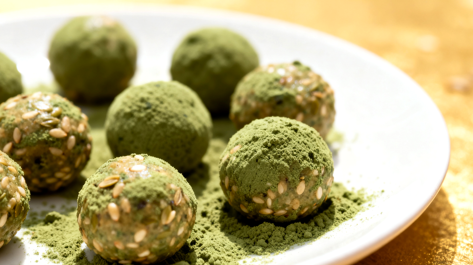 Hanfsamen-Tahini-Energiebällchen mit Spirulina"