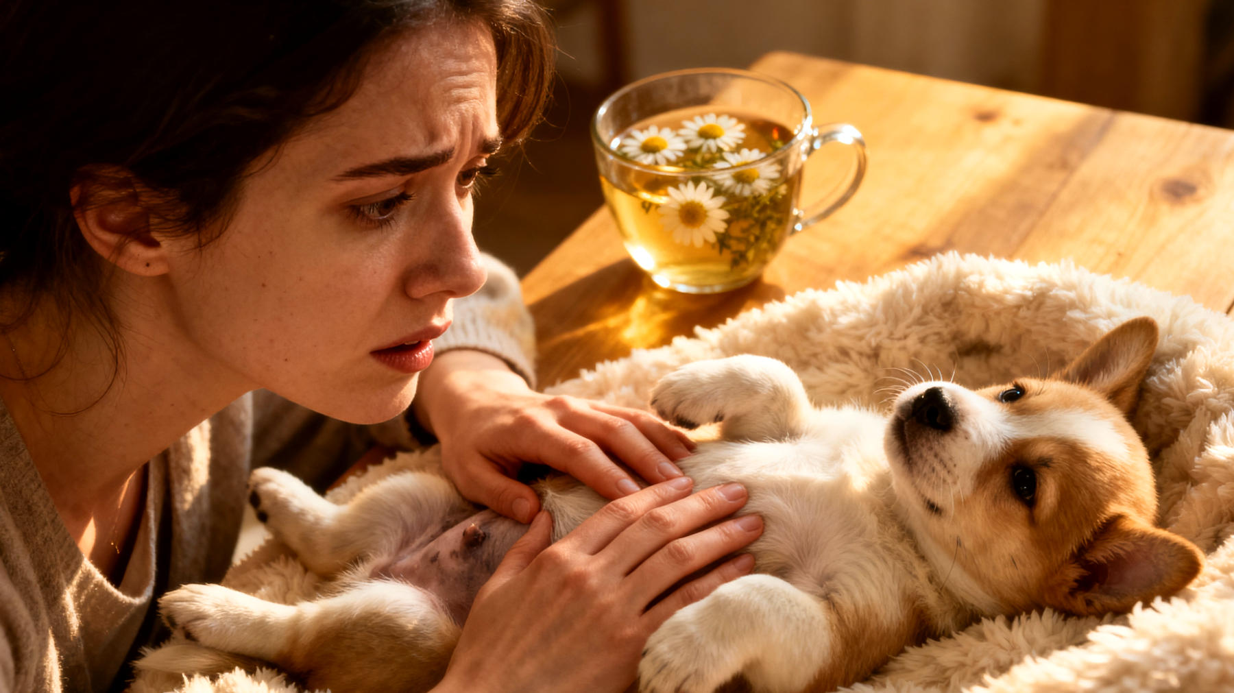 Welpen haben oft Verdauungsprobleme und Bauchschmerzen, die mit sanften Hausmitteln wie warmem Kamillentee oder leichter Bauchmassage gelindert werden können, ohne sofort chemische Medikamente einsetzen zu müssen"