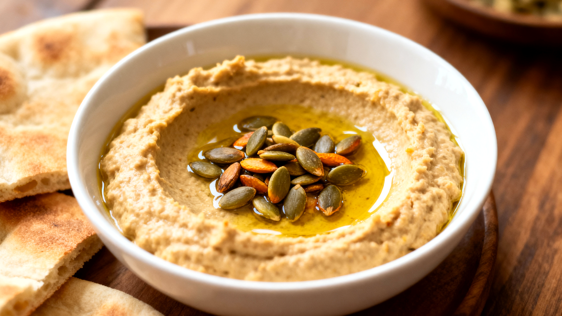 Lupinenbohnen-Hummus mit gerösteten Kürbiskernen"